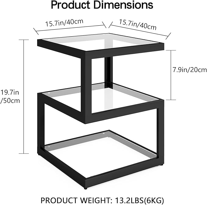 3-Tier Tempered Glass Side Table