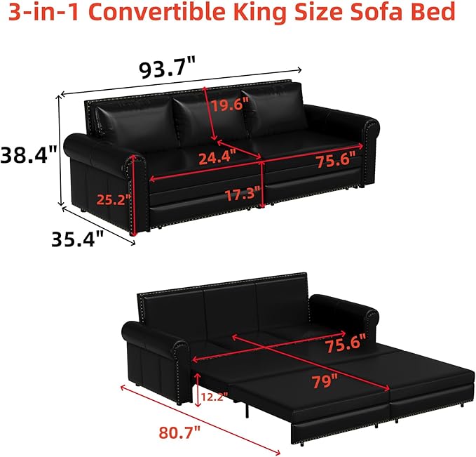 Faux Leather Sleeper Sofa Couch