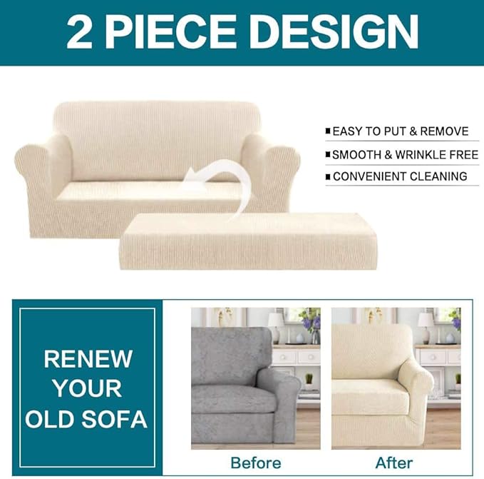 Turquoize Stretch Sofa Slipcover 2 Pieces Sofa Cover Couch Cover