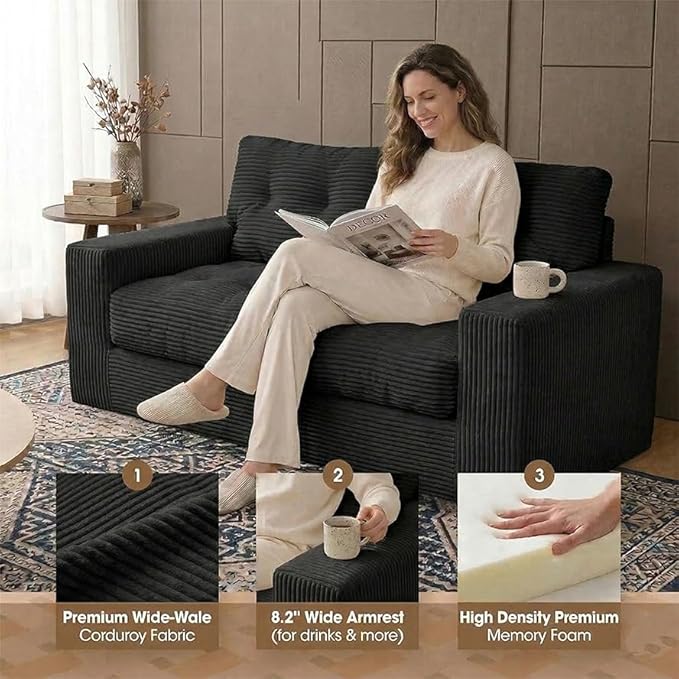 69" Corduroy Loveseat Sofa in a Box, High-Density Foam Couch, No Assembly