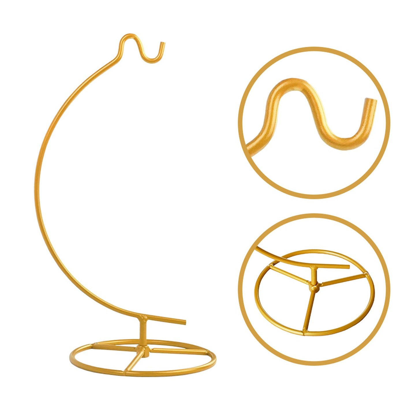 MADOCEGO Ornament Display Stand,Assembled Display Stand with Hook,Iron Pothook Stand for Hanging Glass Globe, Air Plant Terrarium, Home Wedding Decoration ( Gold )