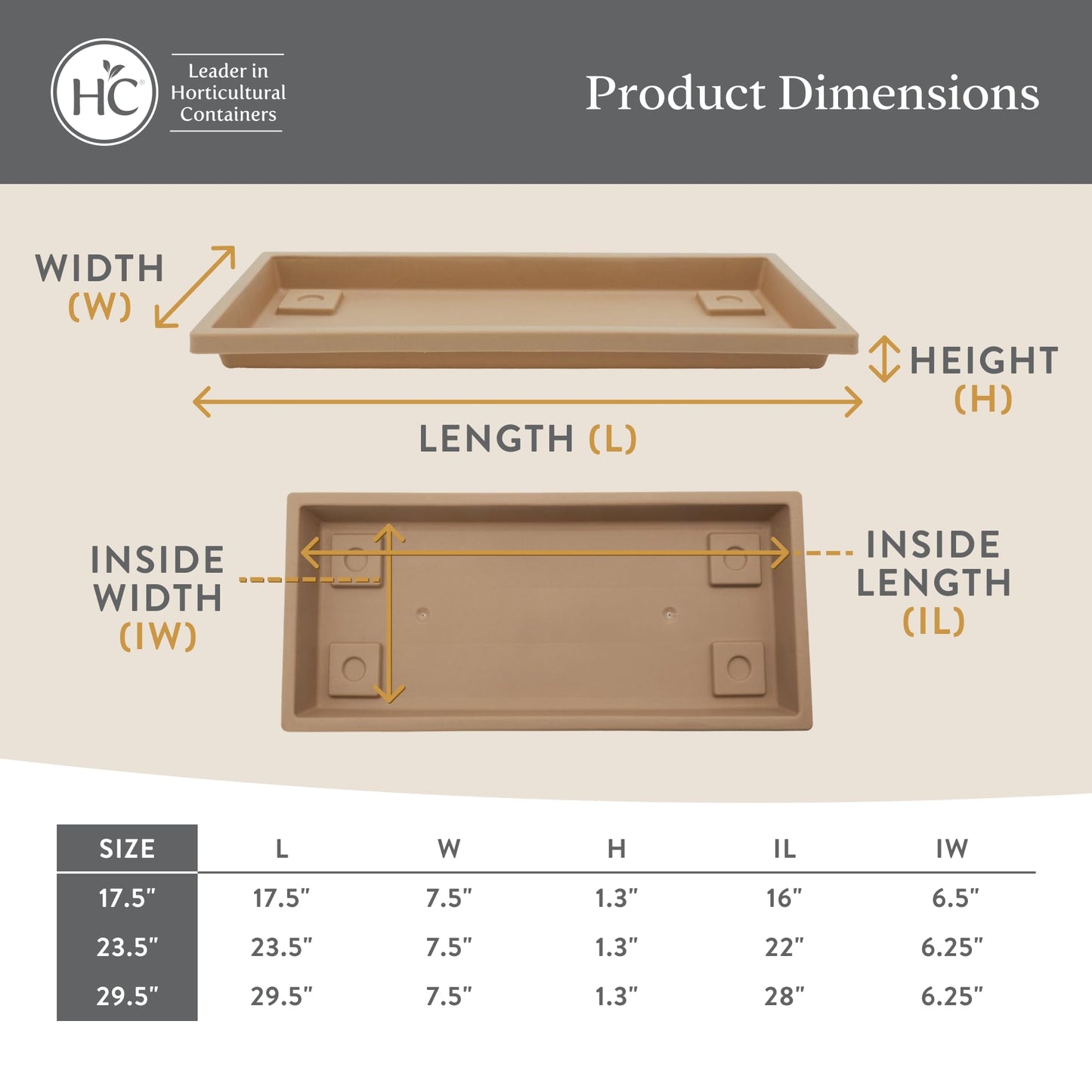 The HC Companies 29.5 Inch Venetian Rectangular Plant Saucer, Lightweight UV-Resistant Plastic Outdoor & Indoor Flower Pot Tray, 2-Pack Plant Pot Trays for Garden & Home Decor, Warm Gray
