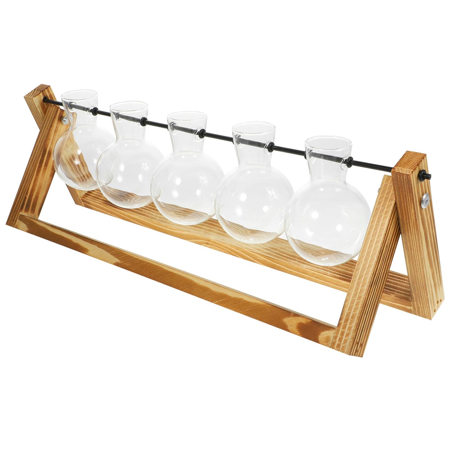 NIYANGLE Glass Propagation Station Set with 5 Small Glass Vases and Wooden Stand for Hydroponic Plant Terrariums, Tabletop Flower Vases for Home Décor and Indoor Gardening