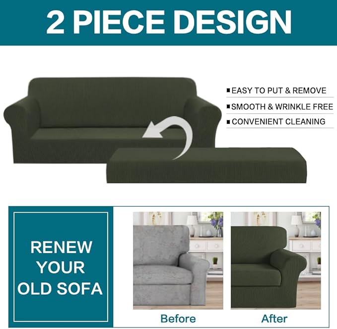 Turquoize Stretch Sofa Slipcover 2 Pieces Sofa Cover Couch Cover