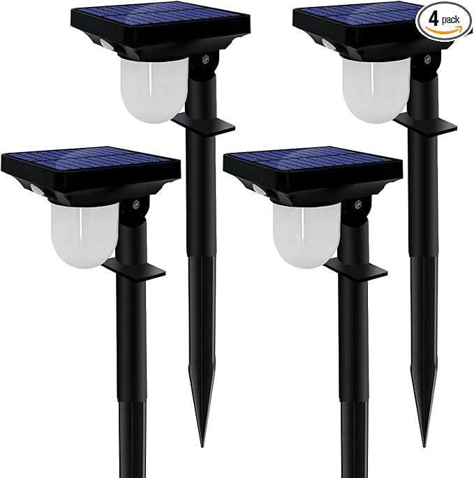 Solar Landscape Spotlight, 4 Pack IP65 Waterproof Outdoor Garden Solar Powered Pathway Light Motion Sensor Path Lighting for Yard, Patio, Pathway