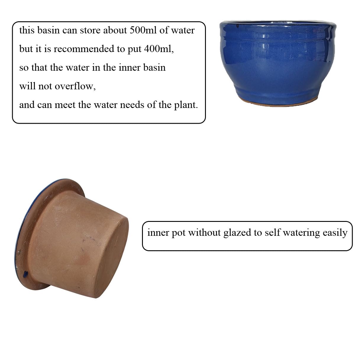 Dphagesy African Violet Pots Self Watering Round Ceramic Violet Pot (Blue, 6 inch)