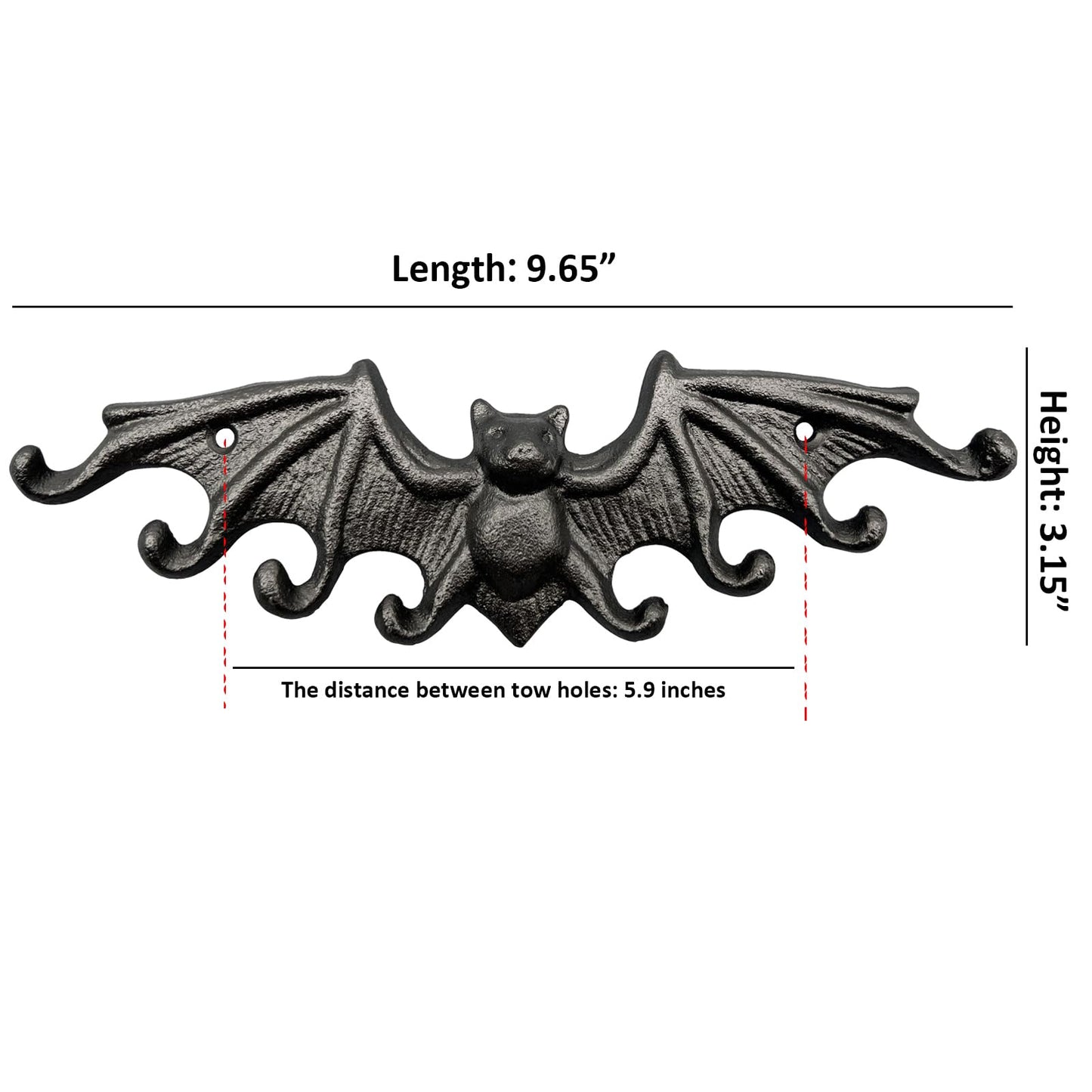 Hallocool Gothic Bat Wall Hooks Rustic Black Cast Iron Bat Key Hooks with Wings Decorative Bat Hooks for Hanging Keys, Dog Leash, Key Bag, Bracelet, Umbrella, Towel