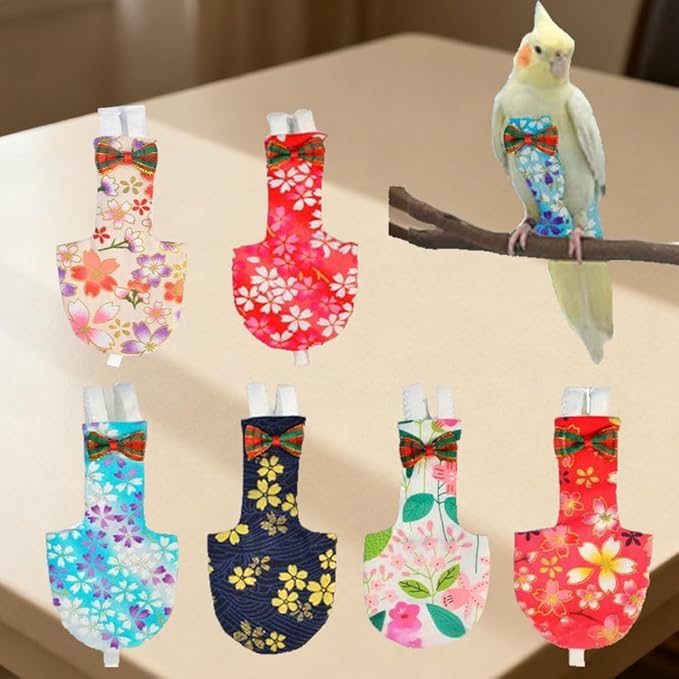 5pcs Bird Diaper Cute Printed Parrot Flight Suit Parrot Nappy Reusable Pigeon Pants Cockatiel Clothes for Parakeet Mini Macaw Budgie Canary for Indoor Outdoor - color1 M
