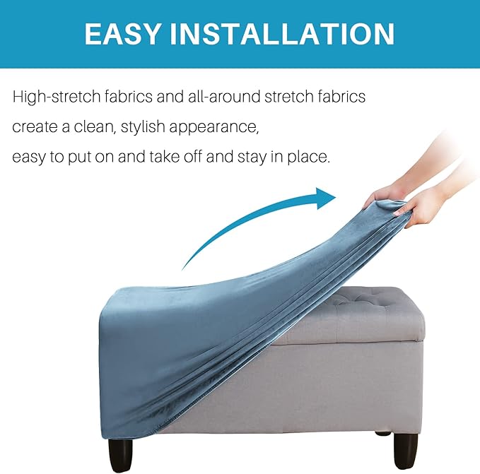 Ottoman Cover, Stretch Rectangle Velvet Ottoman Slipcovers of Foot Stool