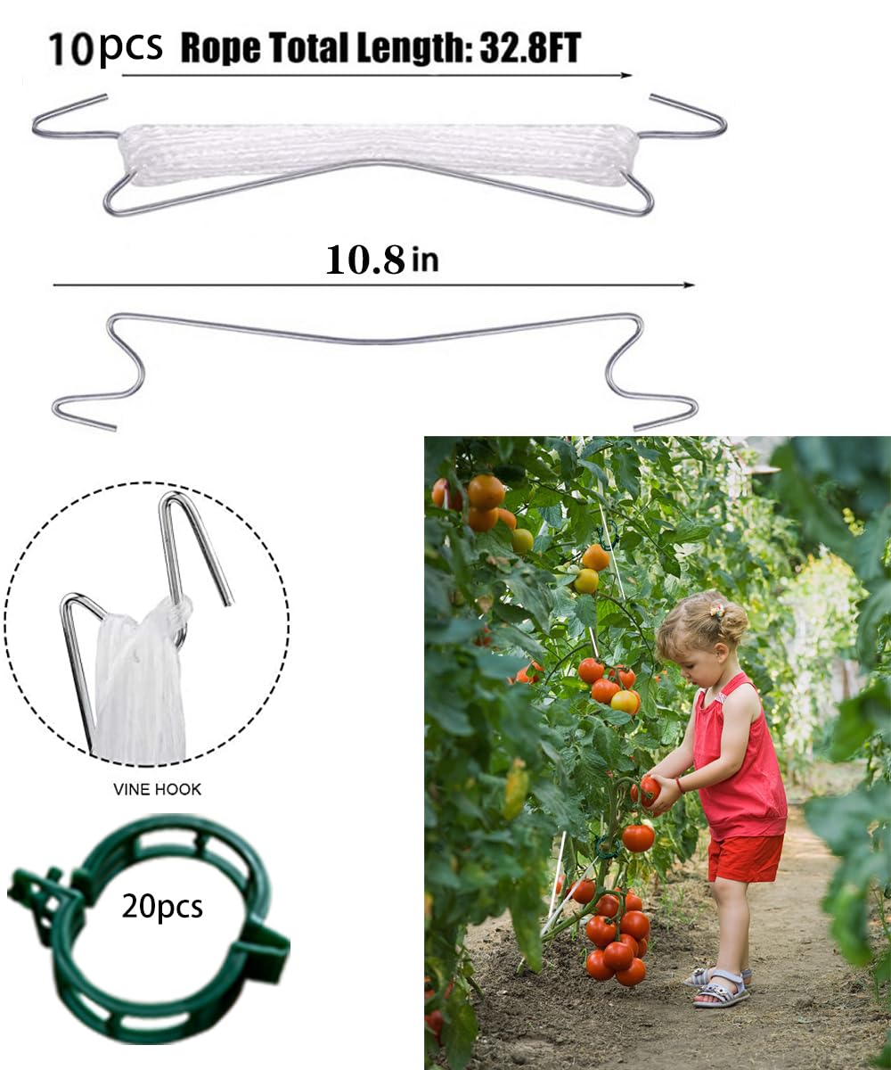 30Pcs Tomato Hooks with String,Plant Support Clips, with 33 Feet Garden Twine - Heavy Duty Plant Trellis for Tomatoes, Cucumbers, Peppers, Vines ，Reusable