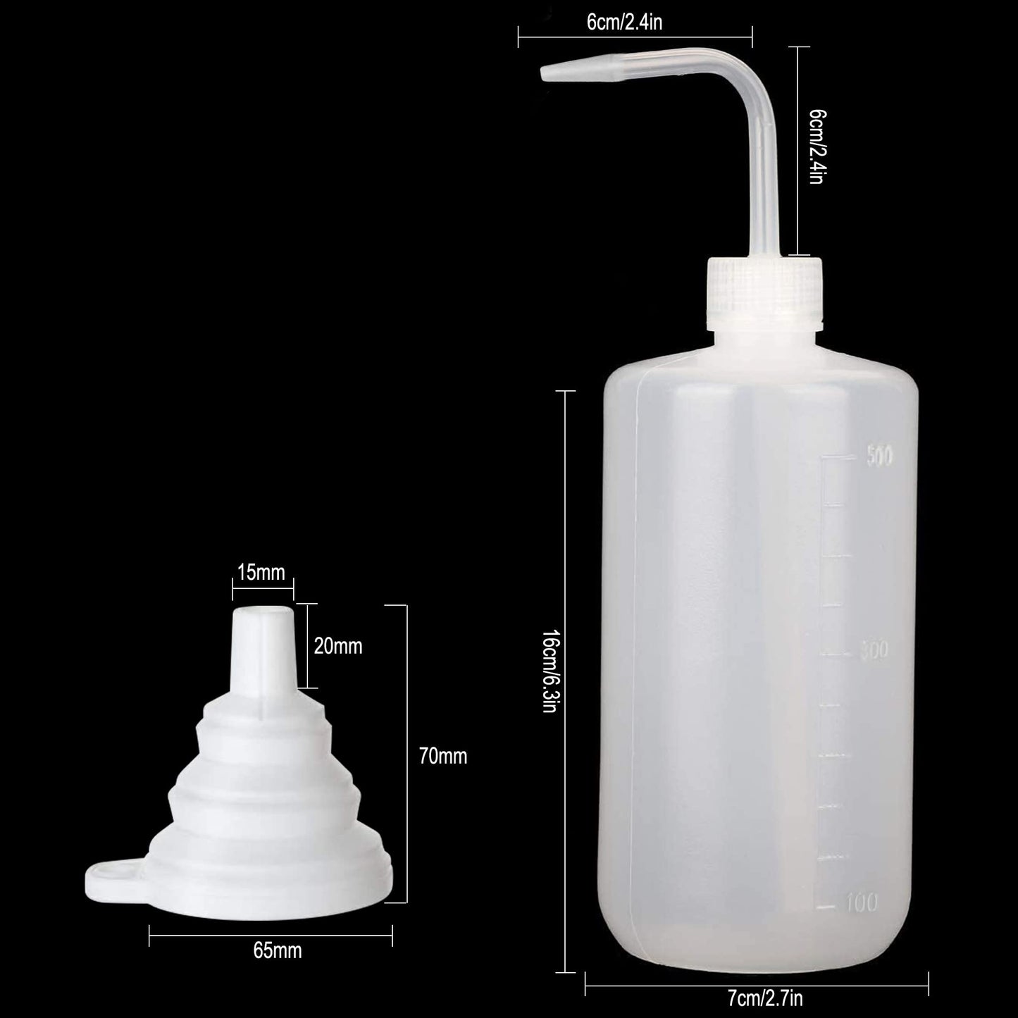 Hyber&Cara Safety Tattoo Wash Bottle 2Pcs 500ml Plastic Squeeze Bottle with 1Pc Silicone Funnel for Lab Plant Watering