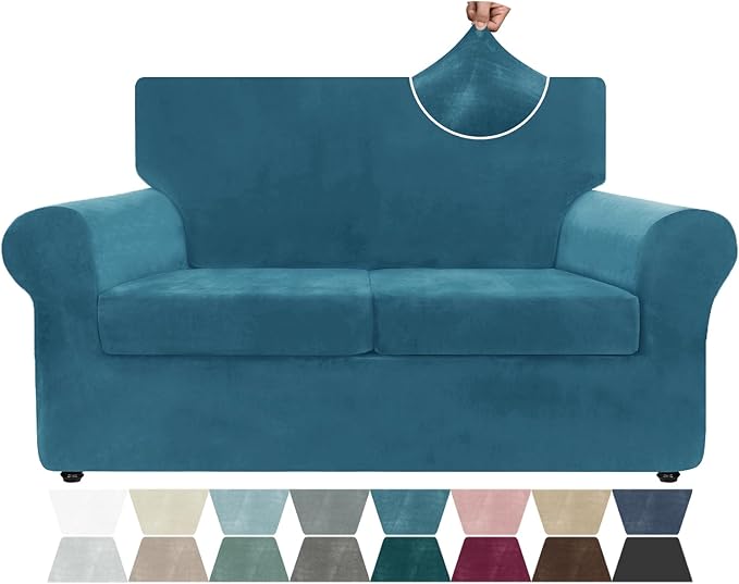 ZNSAYOTX Luxury Velvet Sofa Cover 3 Piece Stretch Loveseat Covers