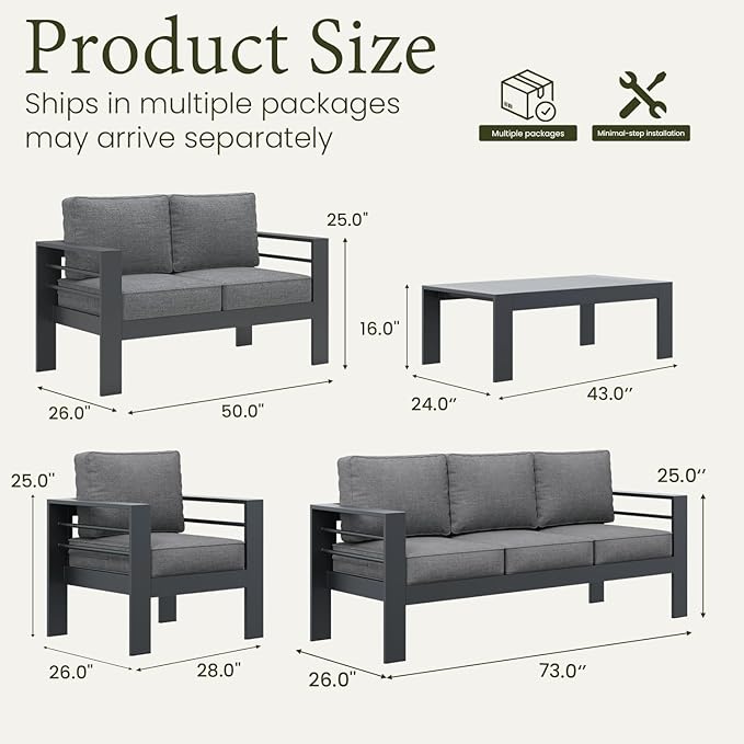 LayinSun Outdoor Aluminum Furniture Set, 5 Pieces Patio Sectional Conversation