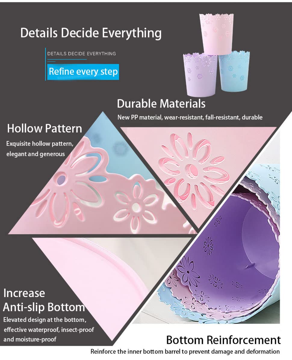 AORNTAE Wastebasket, Hollow Flower Shape Plastic Lidless Wastepaper Baskets Trash Can (Pink, Mini)