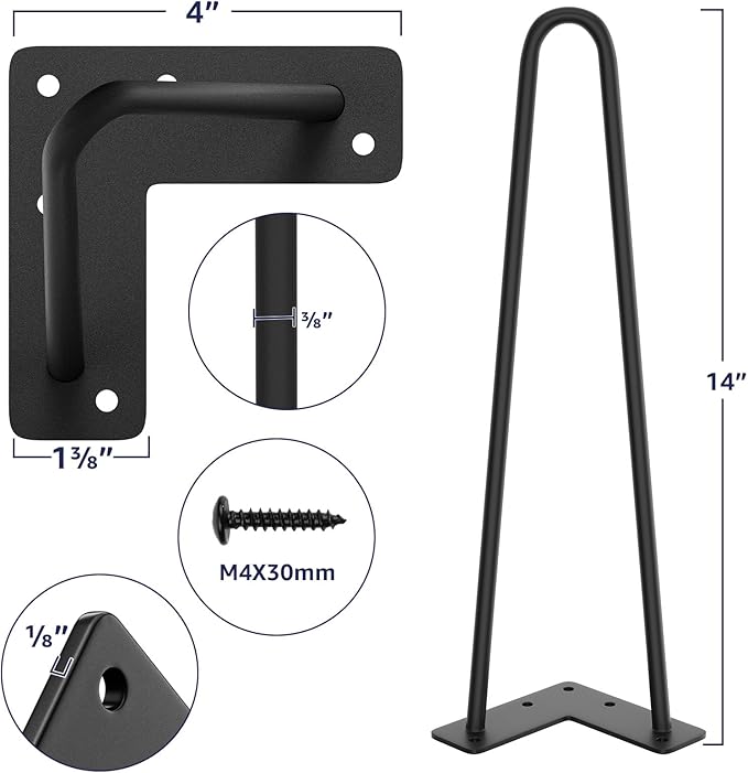 SMARTSTANDARD 14 Inch Heavy Duty Hairpin Furniture Legs, Metal Home DIY Projects