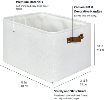 OrganiHaus 16x12.5in Canvas Storage Baskets 3 Pack | EXTRA LARGE Fabric Bins for Shelves | Linen Closet Organizer | Full Off-White