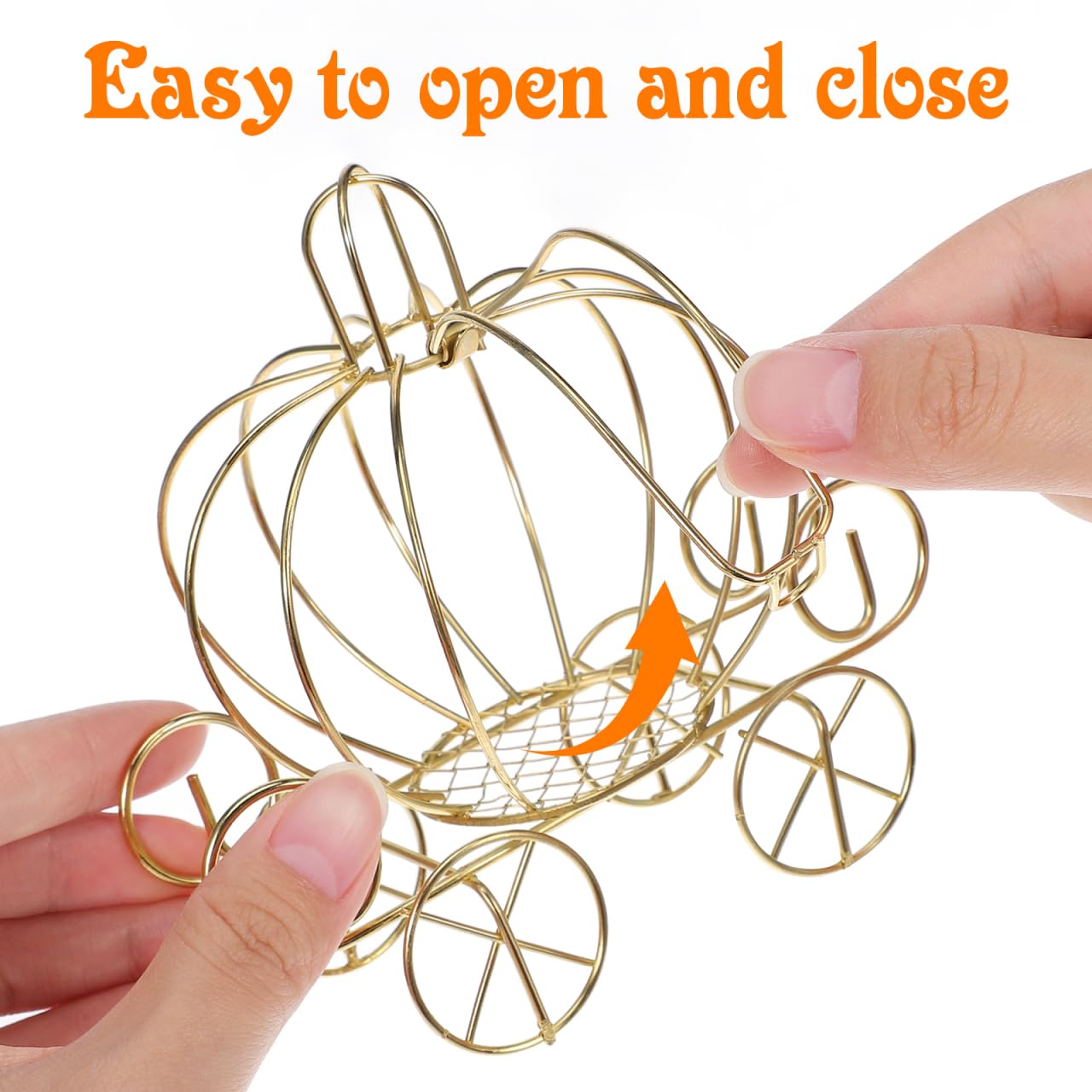 Baluue Pumpkin Carriage Candy Box Metal Wedding Souvenirs Party Favor Treat Storage Box 3.9X3.9X3.9 Inch Hollow Carriage Design for Halloween and Festive Events