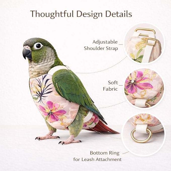 5PCS Bird Diaper Harness Set with Flight Leash and Disposable Liners, Reusable Bird Diapers for Parrots Conures Cockatiels Parakeets, Adjustable Bird Harness for Indoor Companion Birds(L)