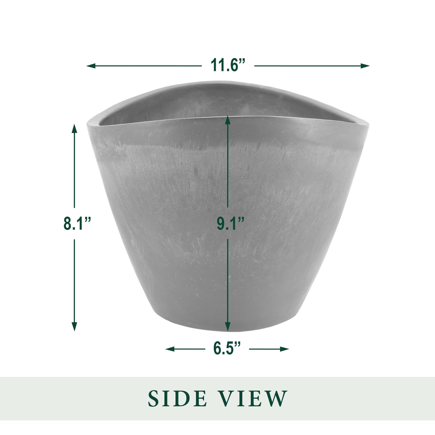 Arcadia Garden Products PSW Pot Collection YB41CT Plastic/Stone/Wood Composite Curved Planter Pot – No Drainage Hole (Drillable), for Indoor and Outdoor Plants and Gardens, 16-inch, Cement Gray