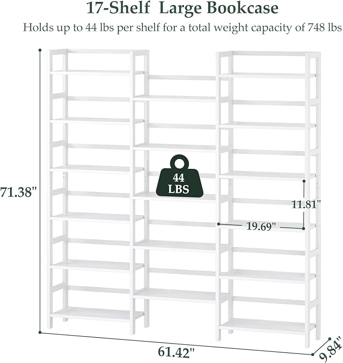 Homykic Bamboo Bookshelf, 71” Tall Triple Wide Bookcase