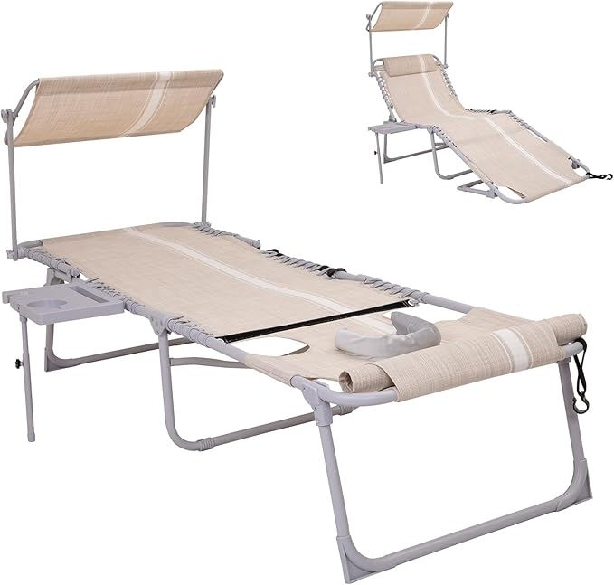 #WEJOY Tanning Chair with Face Hole & Canopy & Side Table, 5 Positions