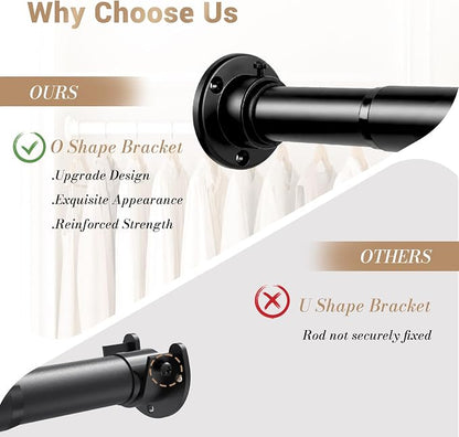Closet Rod Adjustable 17 to 53 Inch, 1-1/4” Diameter, Closet Rods for Hanging Clothes, Stepless Metal Heavy Duty Hanging Rod for Closet Wardrobes Laundry RV (Black)