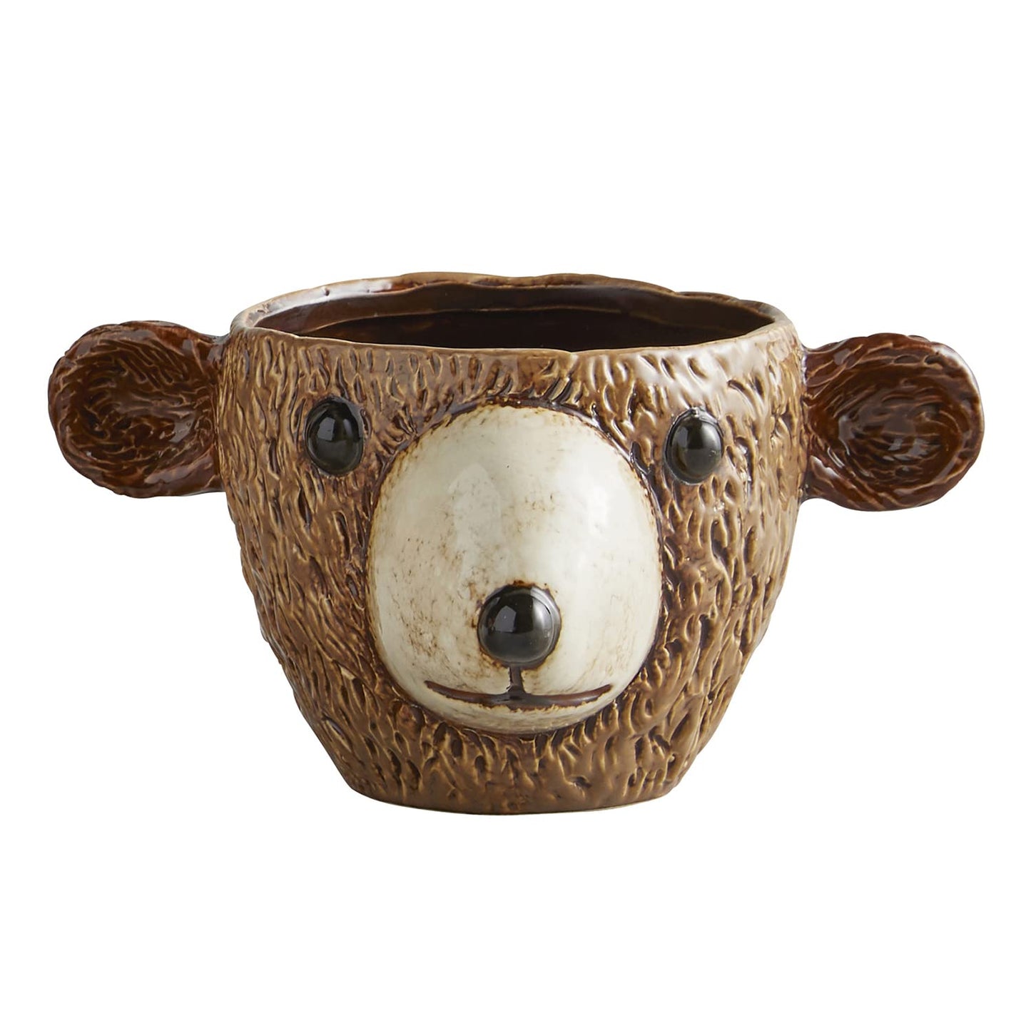 47th & Main Unique Textured Shaped Ceramic Planter Flower Pot for Succulents Small Plants and More, Large, Bear Face