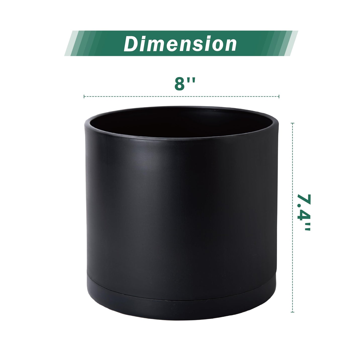 D'vine Dev 2 Pack 8 Inch Modern Plastic Plant Pots, Cylindrical Garden Planters for Plants with Drainage Holes and Saucers, Black, 74-Y-M-1
