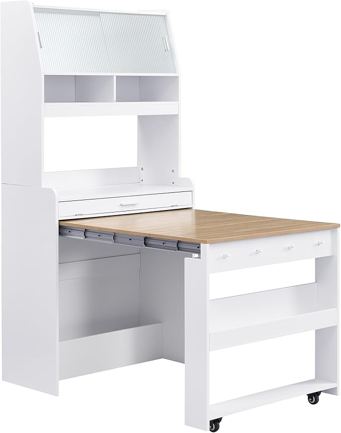 Spaco 2-in-1 Folding Dining Table and Buffet Cabinet Set, Compact Pull-Out