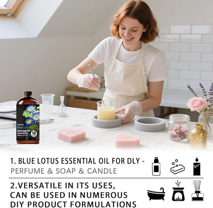 Blue Lotus Essential Oil, Blue Lotus Oil 16 Fl Oz 480ML for Diffuser Humidifier Yoga Cleaning DIY Candle Soap Making Essential Oils