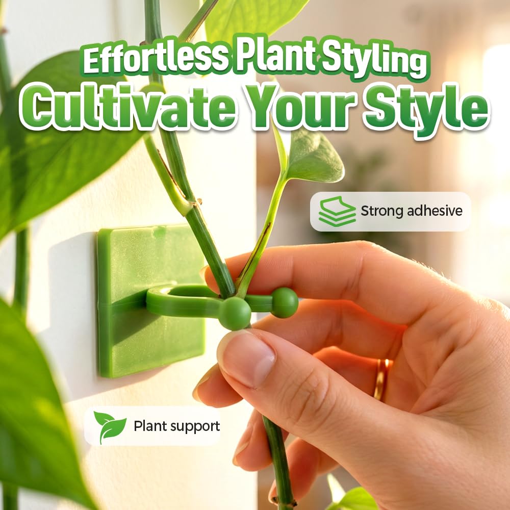 Plant Climbing Wall Fixture Clips, Plant Fixer Invisible Wall Vines Fixing Clips, Self Adhesive Vine Traction, Green Plant Fixer with Self-Adhesive Hook for Indoor Outdoor (20 Pcs)