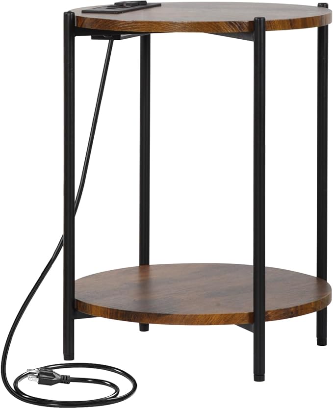 Gawicpy 2 Tier Round Side Table, Folding End Tables Coffee Table Simplistic