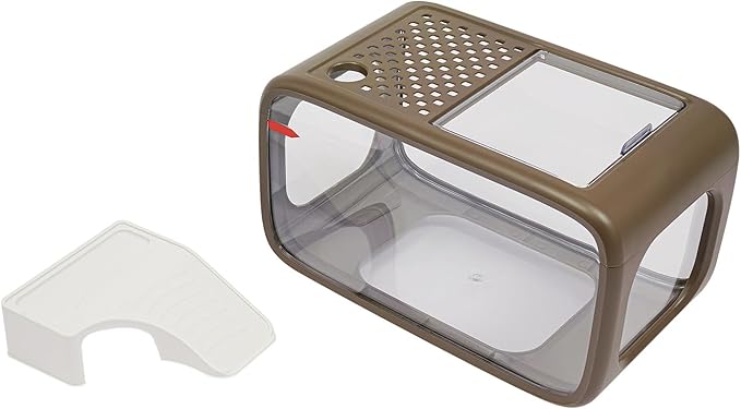 Desktop Fish Tank, 3.2Gal Small Betta Fish & Turtle Tanks, Aquarium Bowl with Detachable Basking Platform, Multi-Functional Areas Aquascape Tanks for Fish Terrapin Frog Shrimp Crab (Brown)