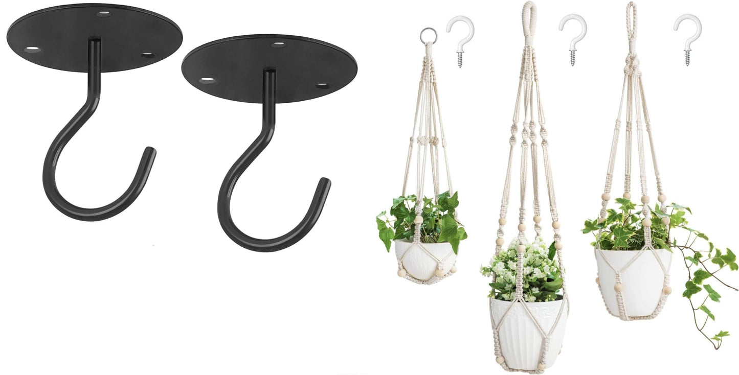 Mkono 3 Pack Macrame Plant Hangers and Ceiling Hooks, Different Size Hanging Planter Basket Flower Pot Holder with Beads，Medium, Ivory