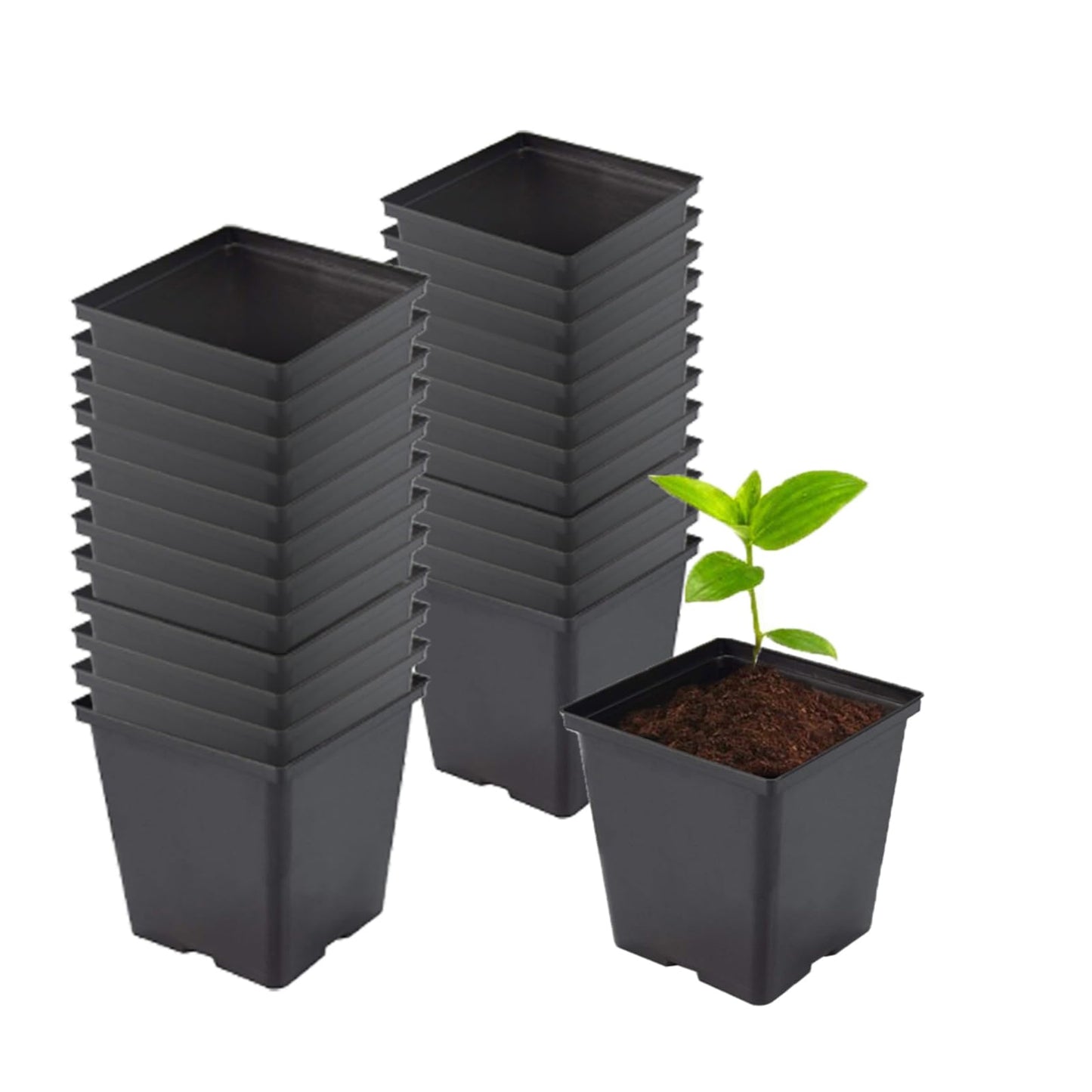 TopoGrow 1/2 Gallon Square Nursery Pots 24PCS Black Thick Durable Plastic Flower Pots with Drainage Holes, Reusable Seedling propogation Starter Pots for Indoor Plants, Transplanting, Succulents