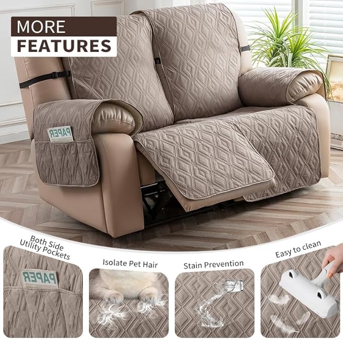 Genina Waterproof Loveseat Recliner Cover Non-Slip, Sofa Cover