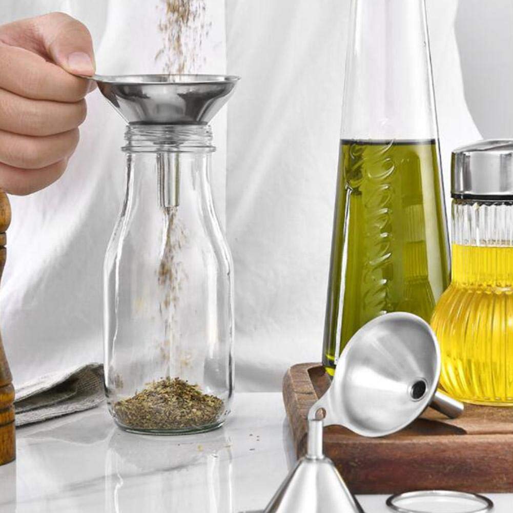 3 in 1 Metal Funnels for Filling Bottles Stainless Steel Small Kitchen Funnel Set for Transferring Essential Oils Liquid Fluid Spice Dry Ingredients Powder,Durable (‎Short-Handled Funnel)