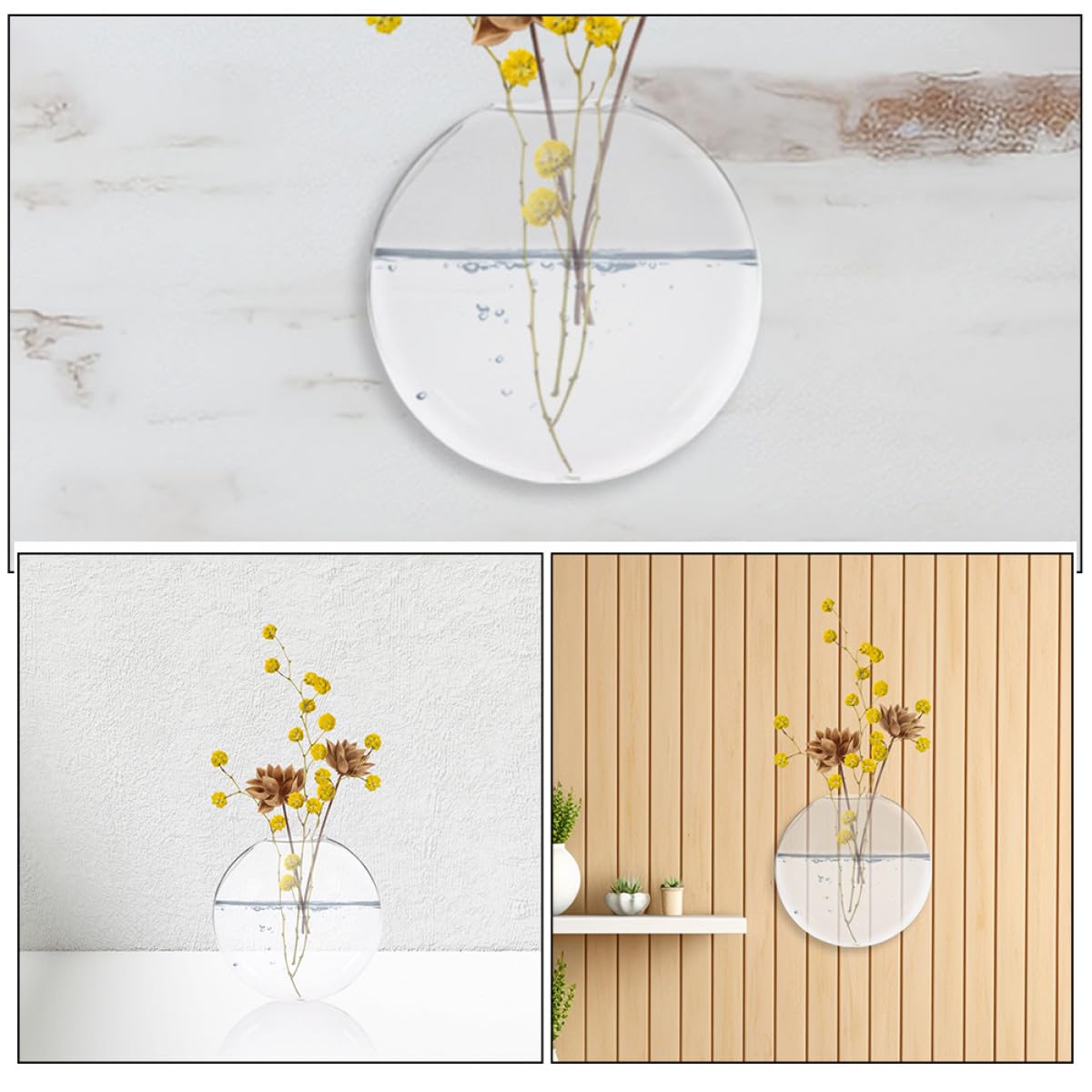 Homoyoyo 2pcs Glass Wall Hanging Hydroponic Vase Set, Flat Glass Planter for Indoor Plants, Decorative Wall-Mounted Terrarium Container for Home and Office