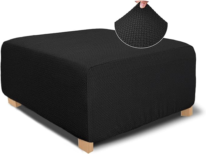 NeColorLife Square Ottoman Cover Jacquard Fabric Ottoman Slipcover Thick