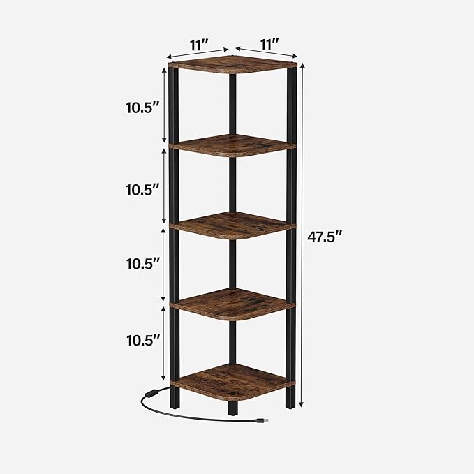 TUTOTAK Corner Shelf with LED Light, 5-Tier Corner Bookshelf