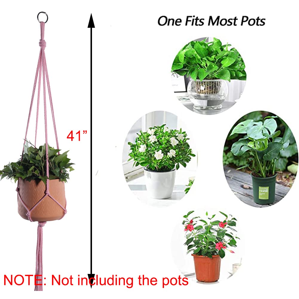 ELANE 6PCS Macrame Plant Hanger Indoor Hanging Planter Basket Decorative Tassels Flower Pot Holder for Indoor Outdoor Home Decor(Pink,Grey,Green)