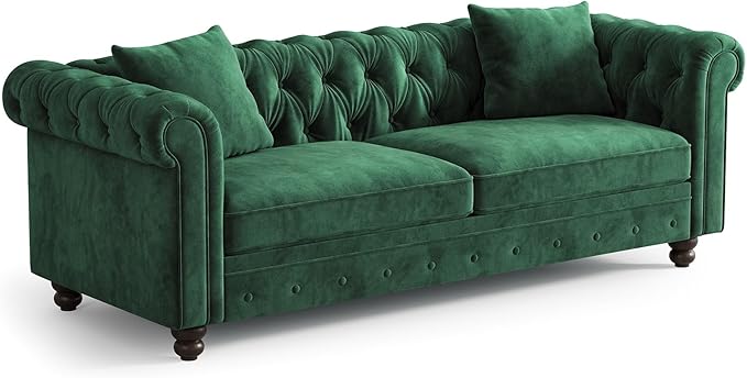 ONBRILL 82 Inch Chesterfield Sofa, 23 Inch Deep Seat Velvet Couch
