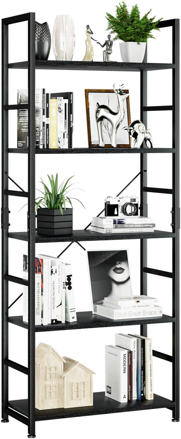 NUMENN 5 Tier Bookshelf, Tall Bookcase Shelf Storage Organizer, Modern Book