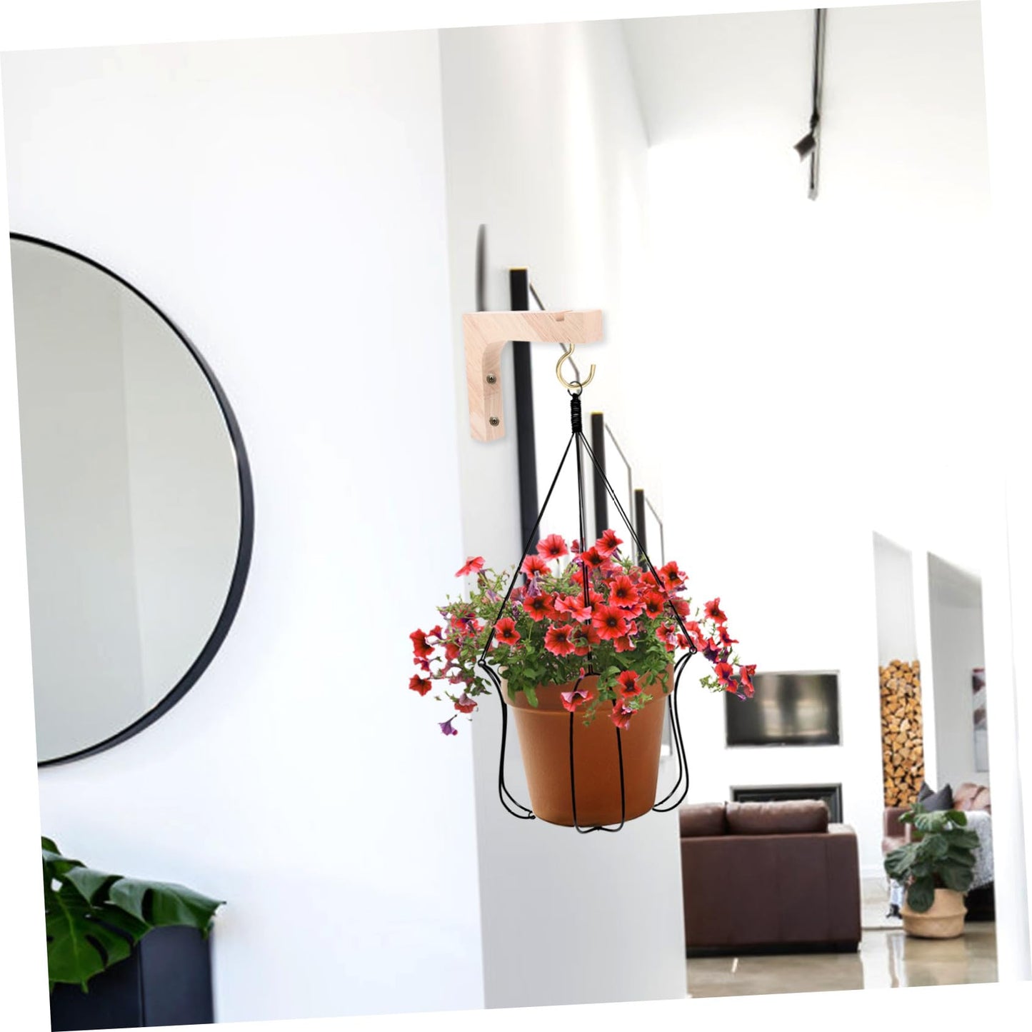 Yardenfun 2pcs Wooden Plant Hangers Heavy-Duty Wall Mount Hooks for Indoor and Outdoor Hanging Planters, Ceiling and Wall Brackets for Flowerpots, Natural Wood Finish