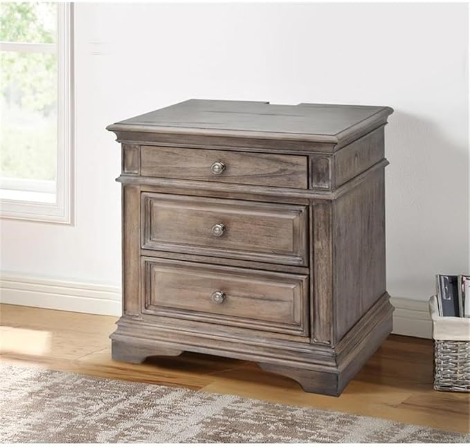 Pemberly Row King Panel Bed, Driftwood Gray Wood Frame, Upholstered Button