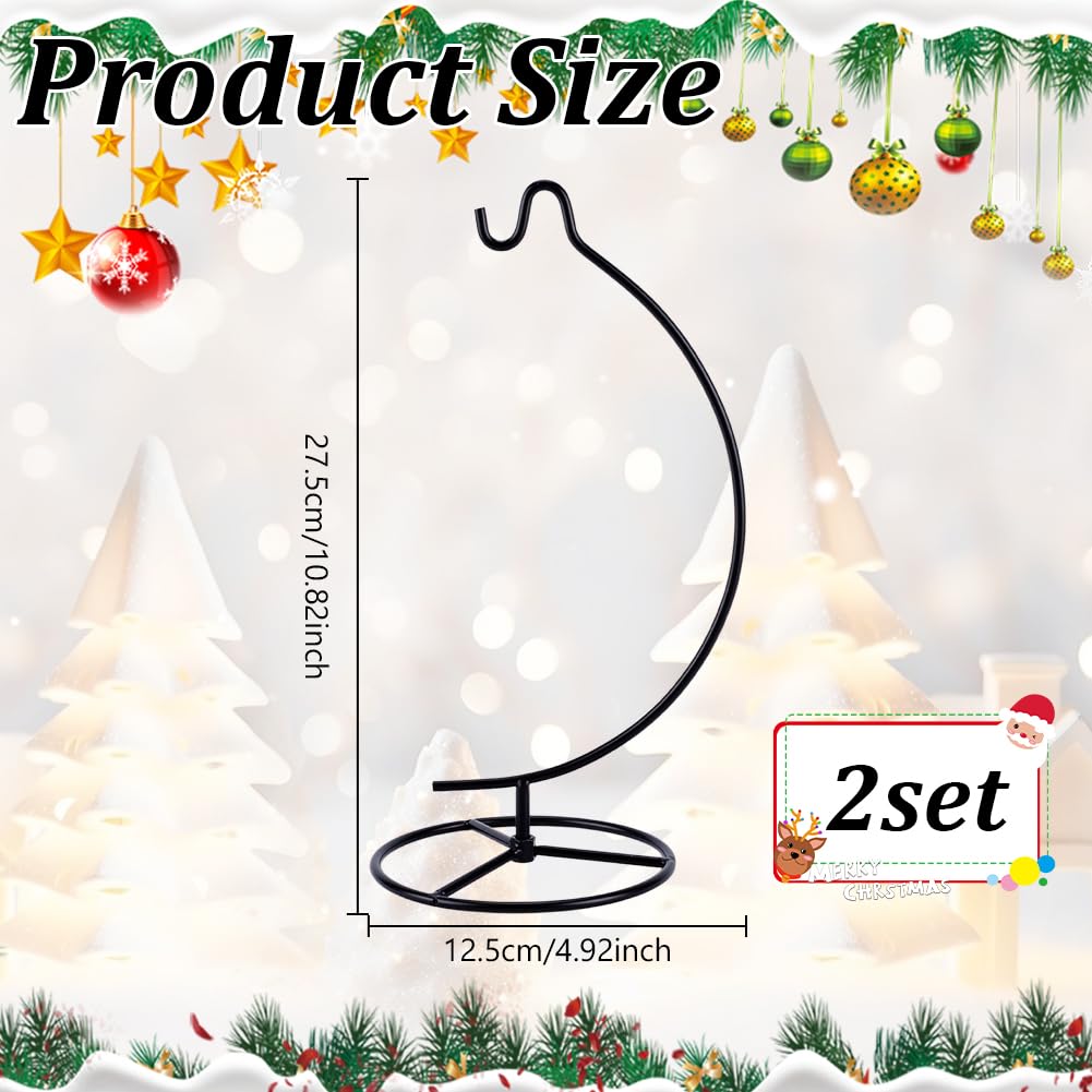 DELORIGIN 2 Sets Christmas Ornament Display Stand Holder Glass Globe Black Iron Wire Stand Hanging Hook Holder Rack for Bauble Lanterns Air Plant Terrarium Witch Ball DIY Craft Display Home Decor