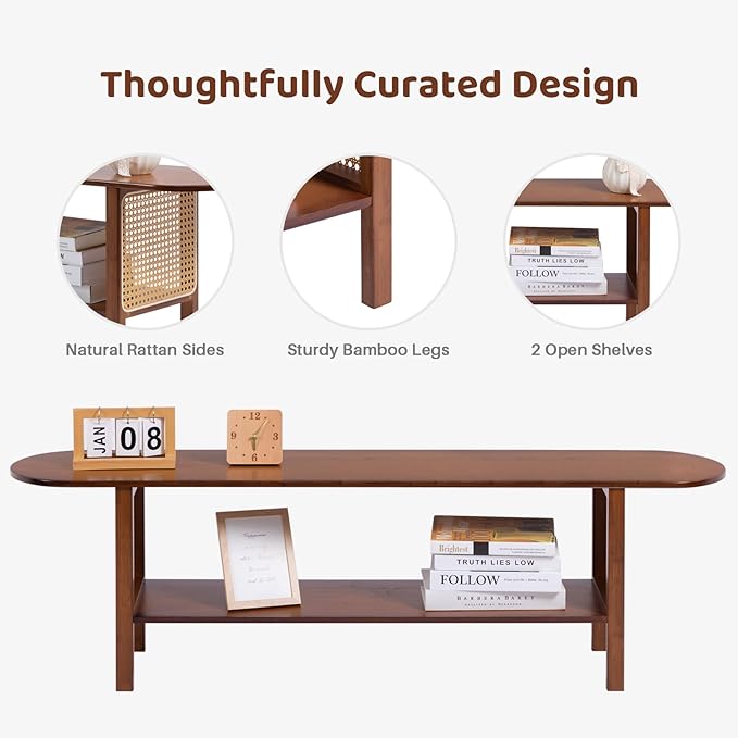 HollyHOME Bamboo TV Stand with Storage