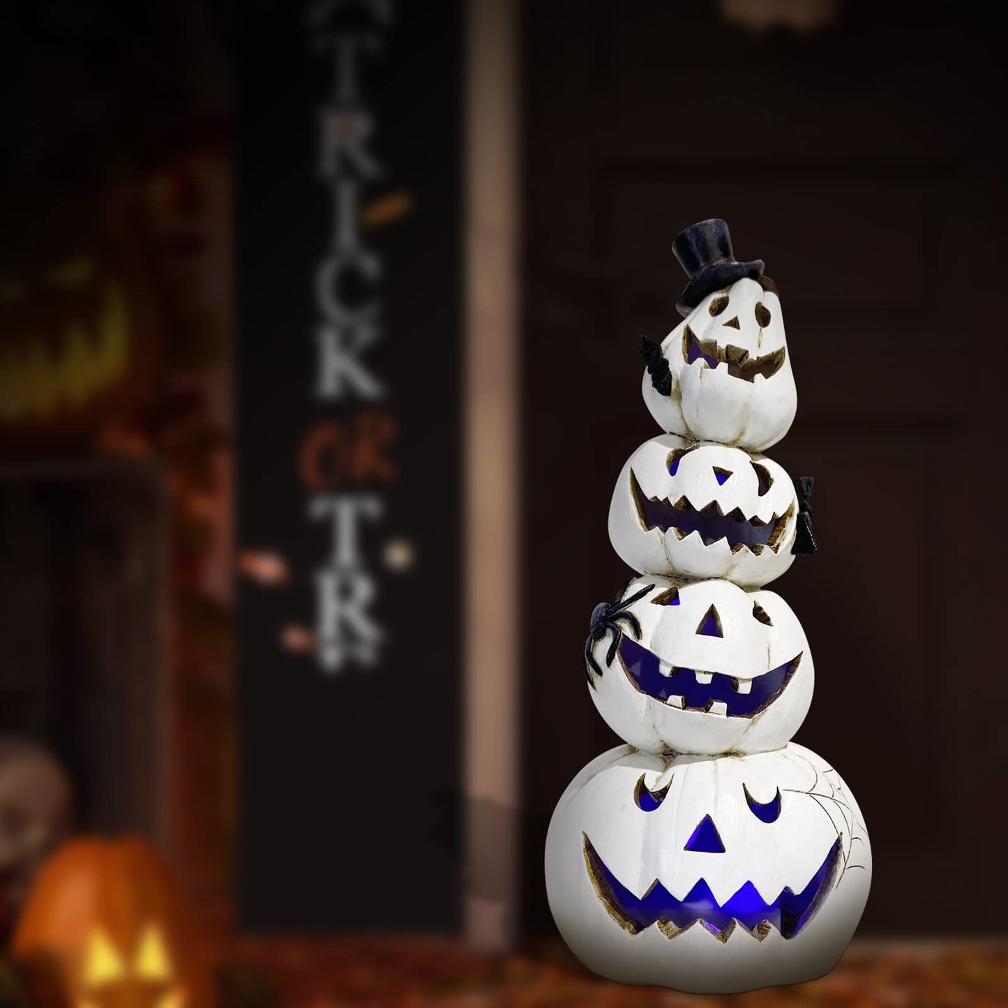 Hodao Halloween Pumpkin Decorations Indoor Halloween Decorations Clearance for Table/Window/Present Box/Gift/Courtyard Corridor (White Stacked Pumpkins)…
