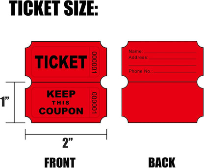 DNB 3000 Pairs Raffle Tickets - 3 Color Set of 1000 2 x 2 Inch 50/50 Double Roll Raffle Tickets - Red/Blue/Orange