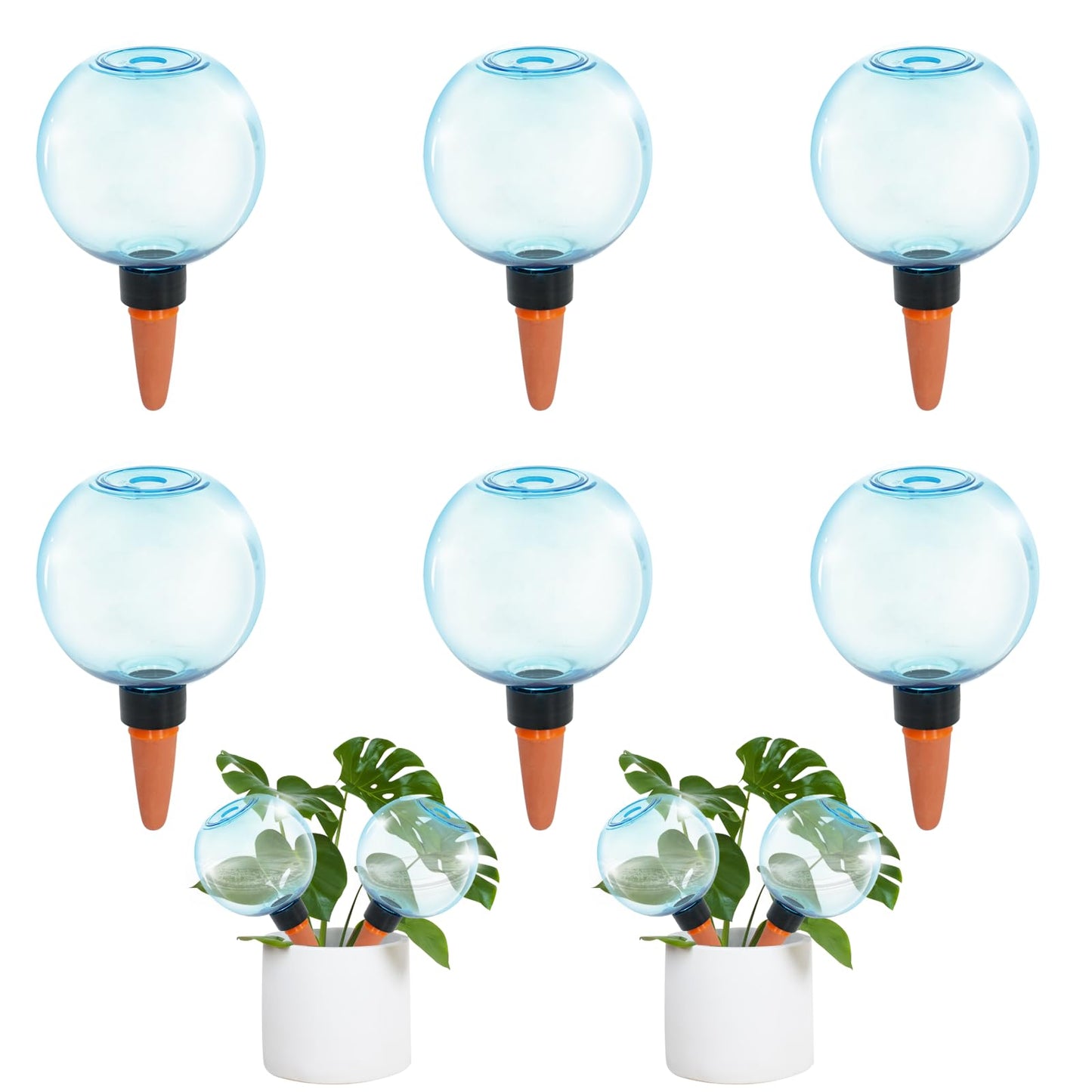 GEWOSI 6pcs Large Plant Self Watering Globes, 17.5 oz Plastic Water Bulbs Top Fill, Plant Watering Devices System Slow Release Terracotta, Water Spikes Stakes for Indoor(6pack)